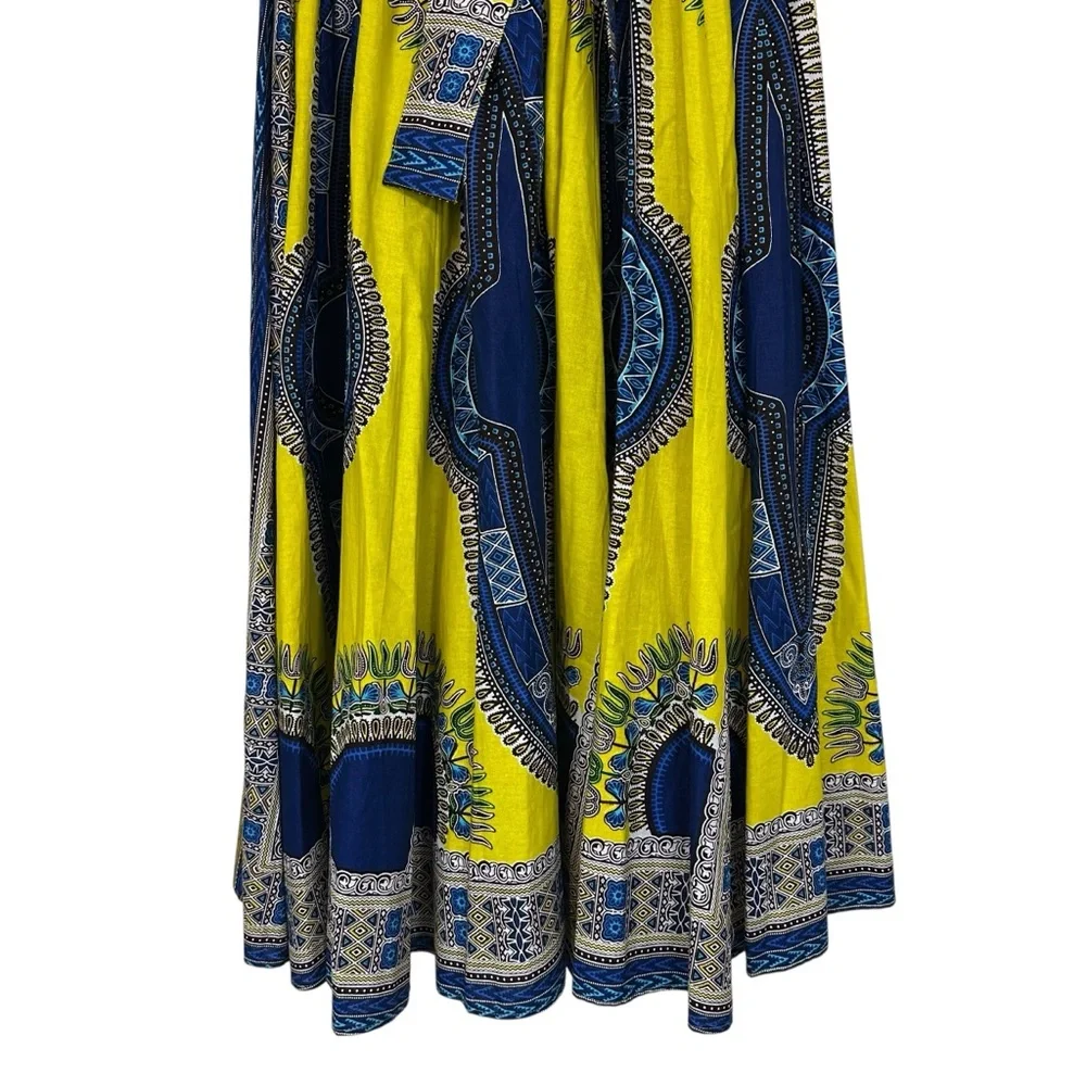 NF Ankara African Print Maxi Skirt OS Yellow and Blue - Picture 3 of 11